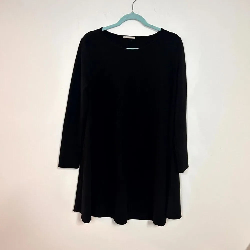 A.Gain Mini Dress Women Medium Black Elbow Patches Long Sleeve Modest Minimalist